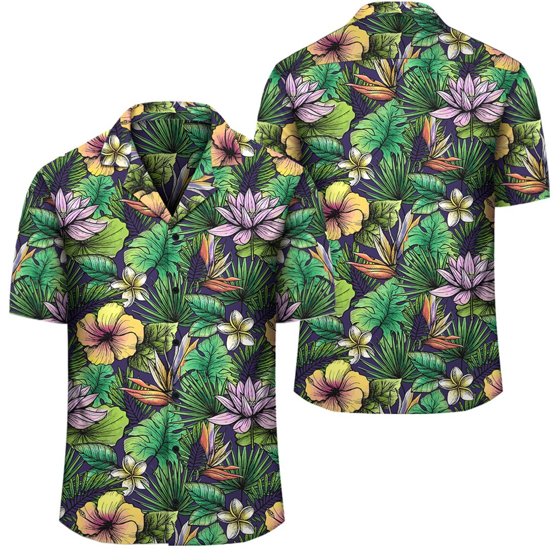 Hawaii Hibiscus And Plumeria Green Hawaiian Shirt – Gaicness