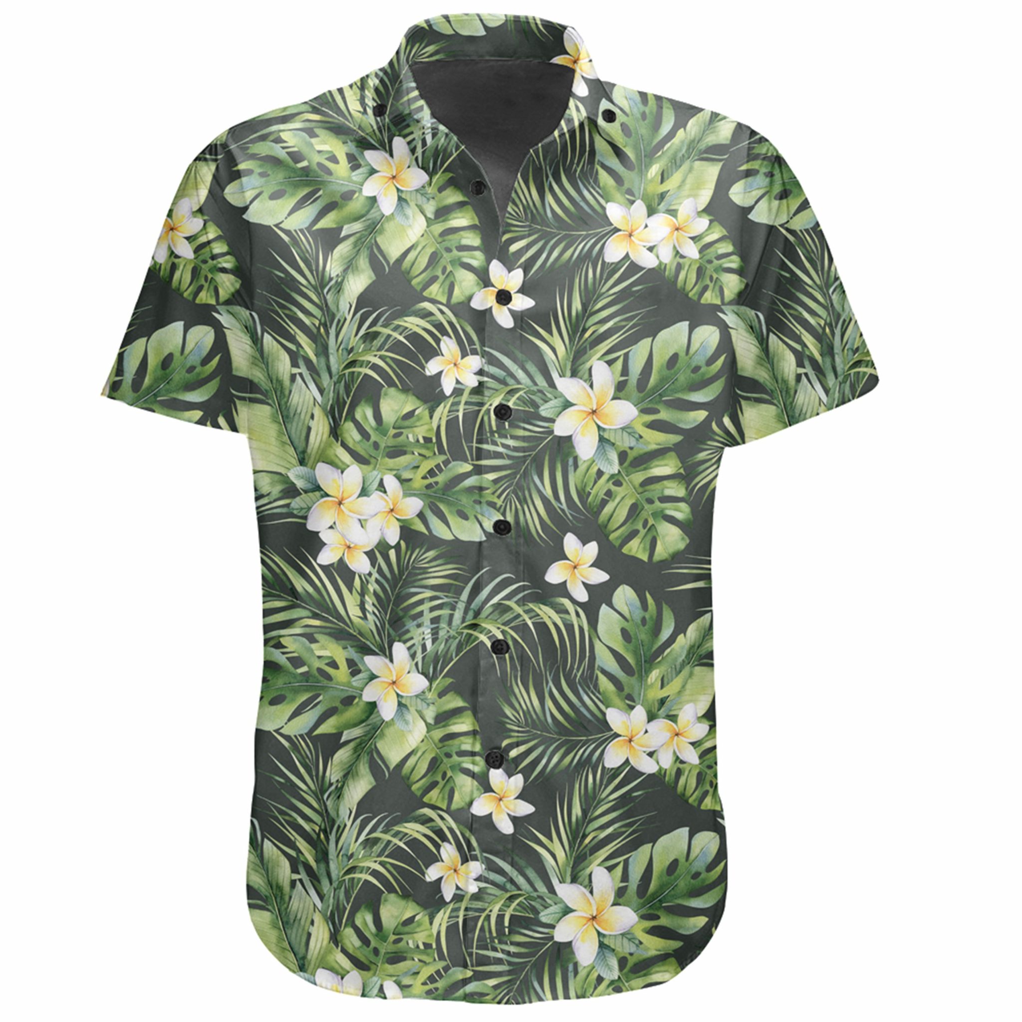Hawaiian Shirt – Summer Plumerias Flowers Palm Tree Monstera Leaves ...