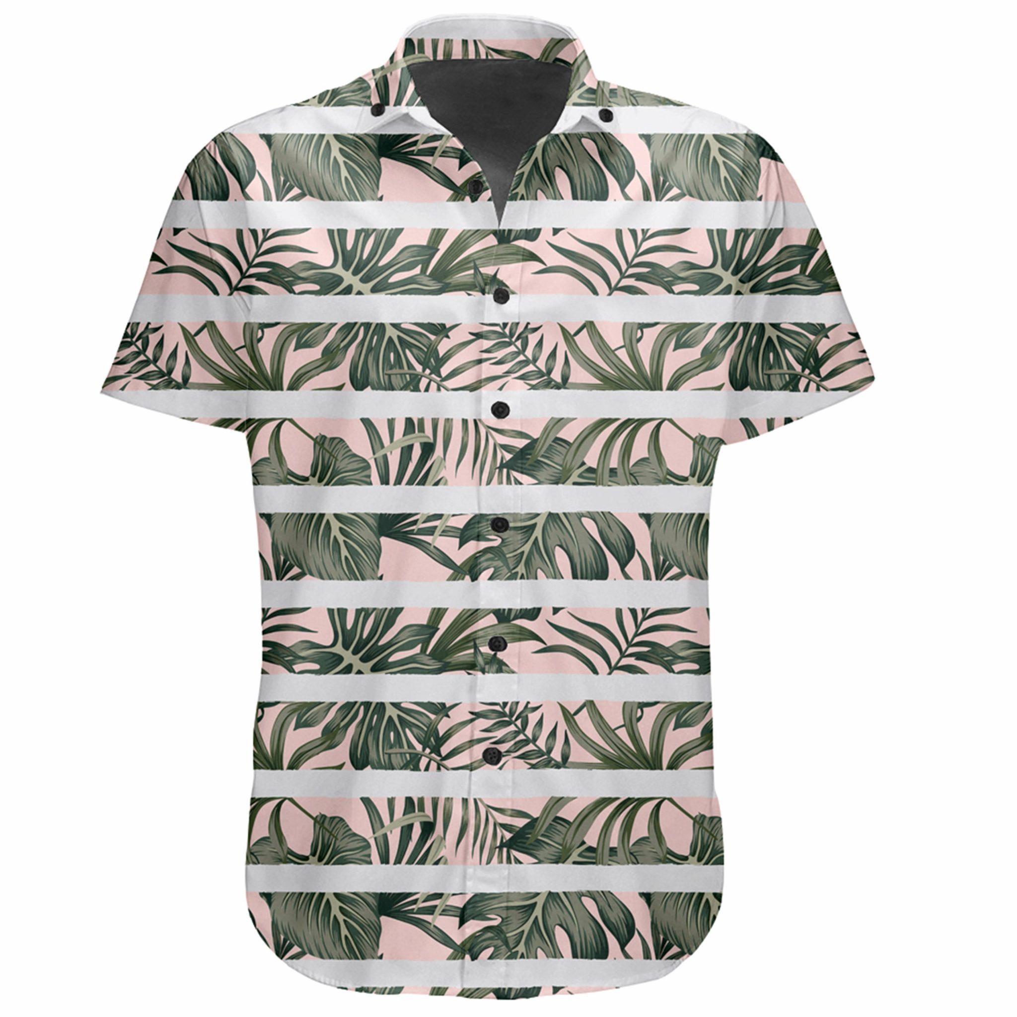 Hawaiian Shirt – Tropical Dark Green Leaves Seamless Pattern White ...