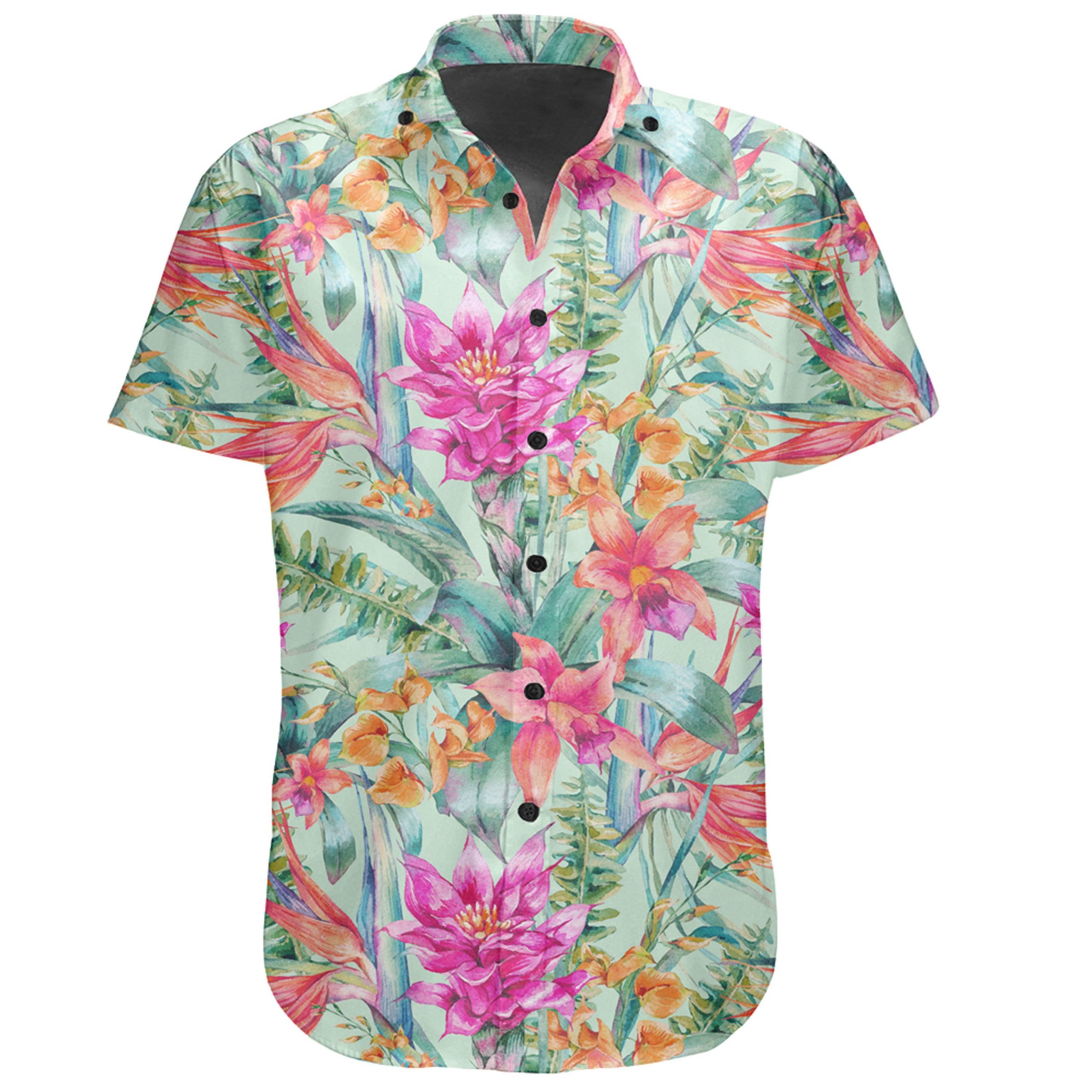 Hawaiian Shirt – Watercolor Vintage Floral Tropical Bird of Paradise ...
