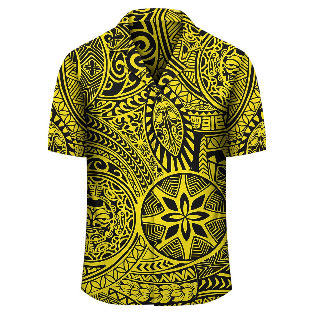 Polynesian Hawaiian Style Tribal Tattoo Yellow Hawaiian Shirt – Gaicness