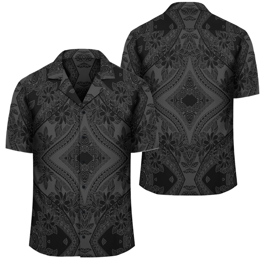 Polynesian Plumeria Mix Gray Black Hawaiian Shirt – Gaicness