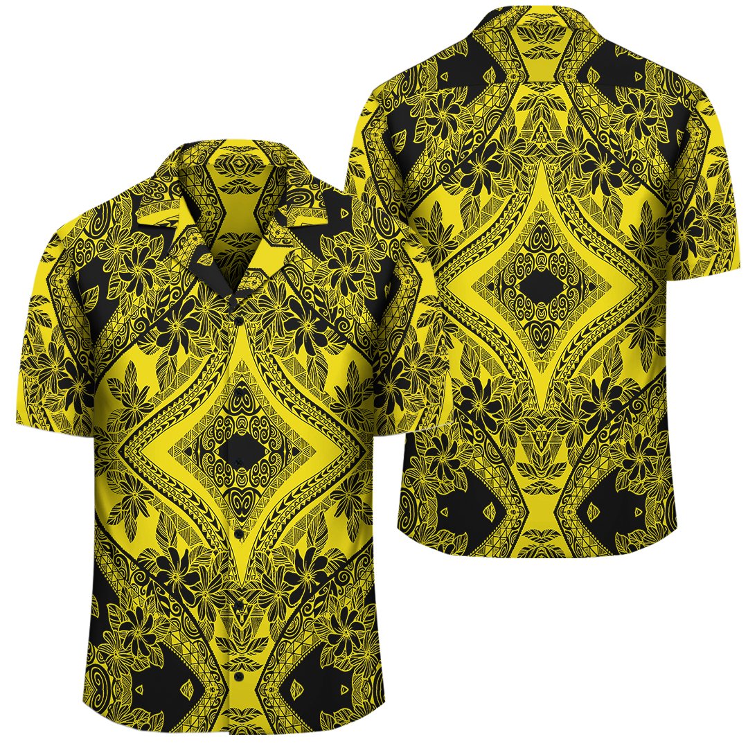 Polynesian Plumeria Mix Yellow Black Hawaiian Shirt – Gaicness