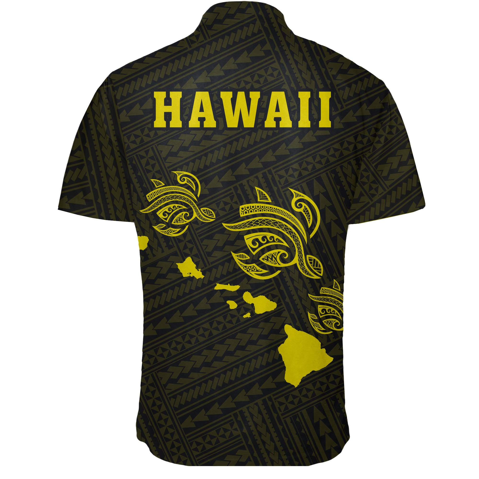 Hawaii Kakau Polynesian Three Turtles Map Short Sleeve Shirt – Yellow ...