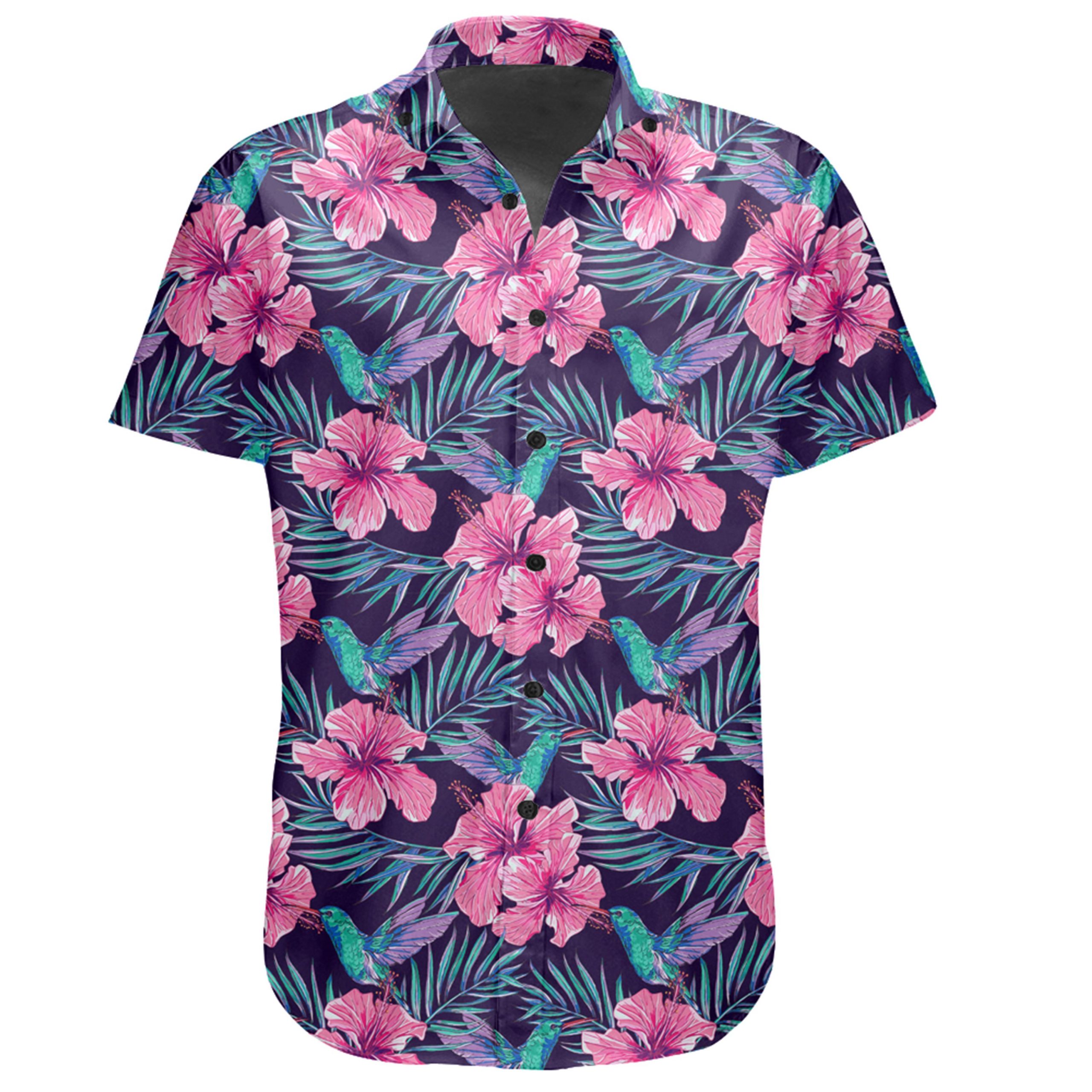 Hawaiian Shirt – Tropical Flowers With Hummingbirds Palm Leaves Shirt ...