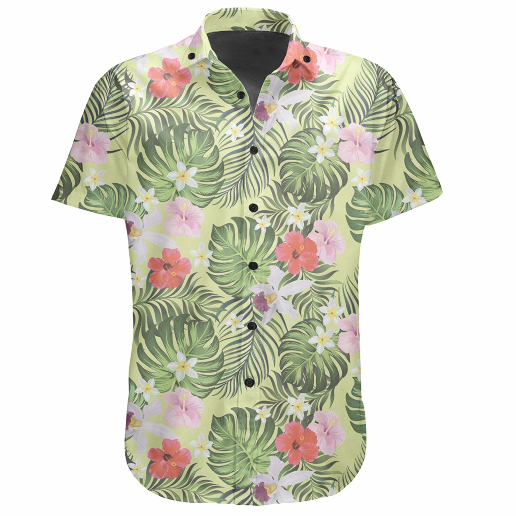 Hawaiian Shirt – Tropical Hibiscus, Plumeria Green Shirt – Gaicness