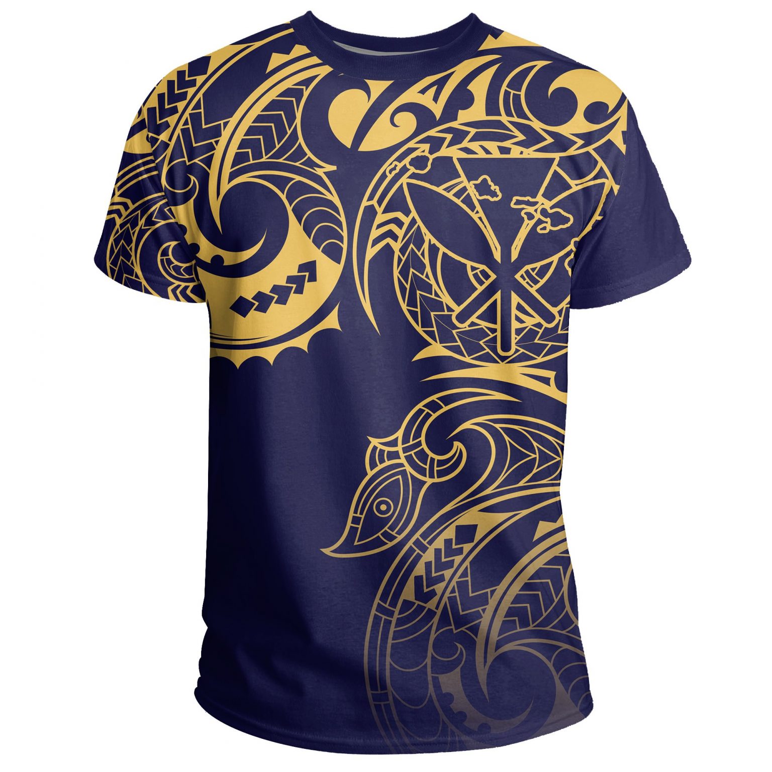 Hawaii Kanaka Polynesian Tribal T Shirt Gradiant Style Blue Gold Gaicness   Bluegold1m 1536x1536 