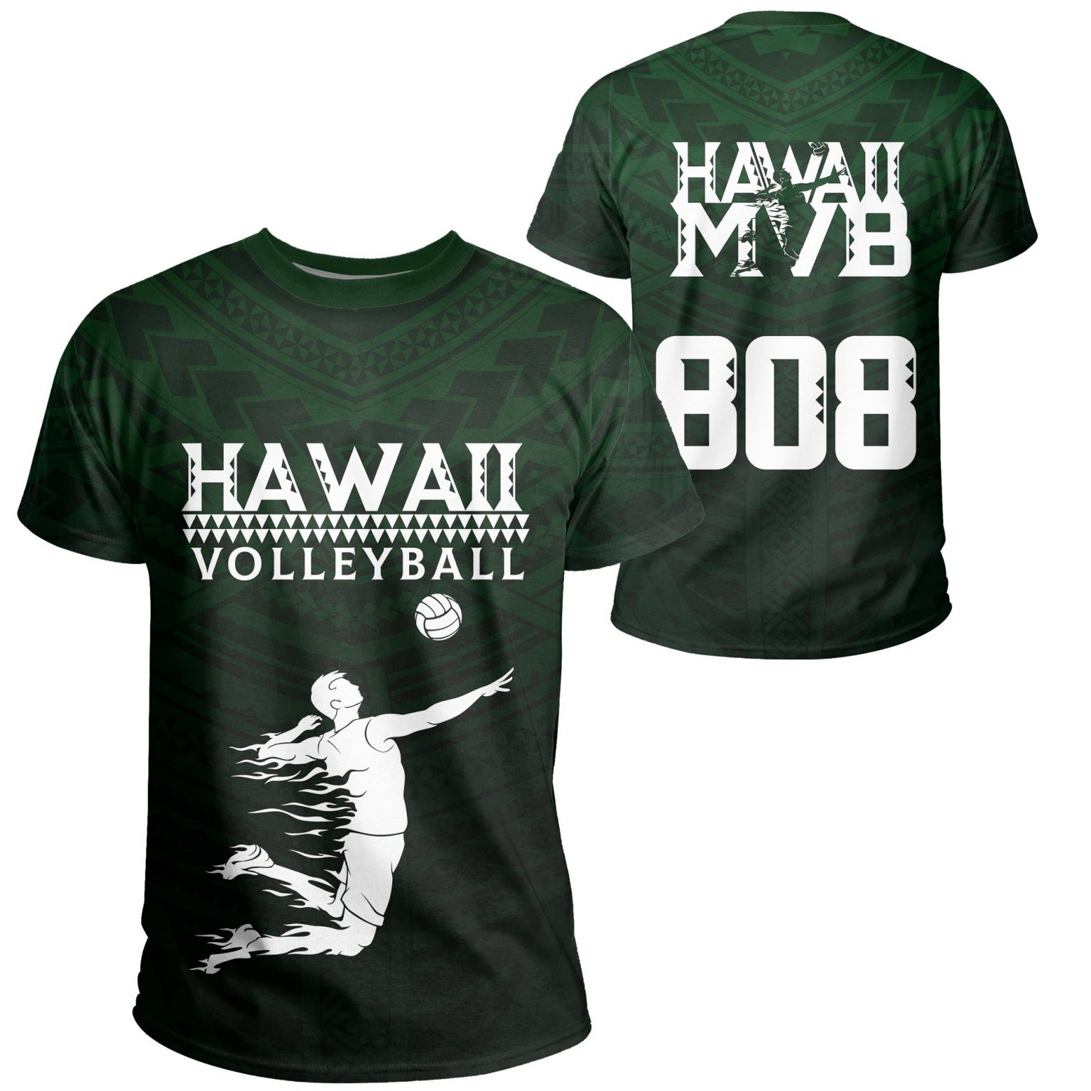 Volleyball Sport Hawaii Kakau Polynesian T Shirt Green Gaicness