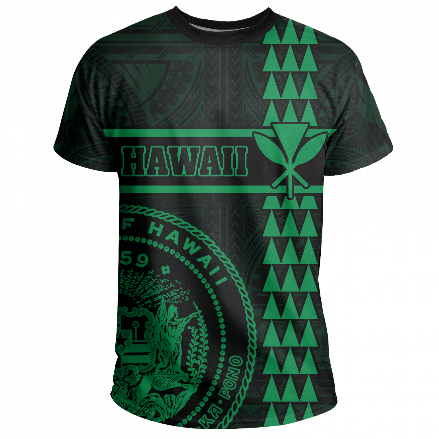 Hawaii Coat Of Arms Kanaka Polynesian T-Shirt – Green – Gaicness